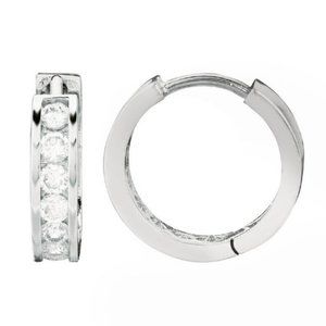 925 Sterling Silver CZ Huggies Hoop Earrings Set Channel Men Women Baby Earrings